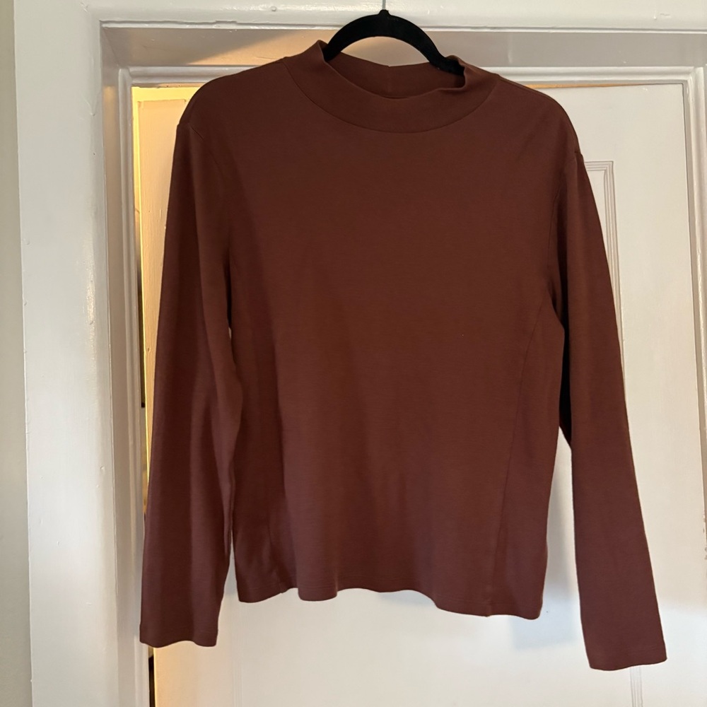 Brown Long Sleeve Mock Neck Top